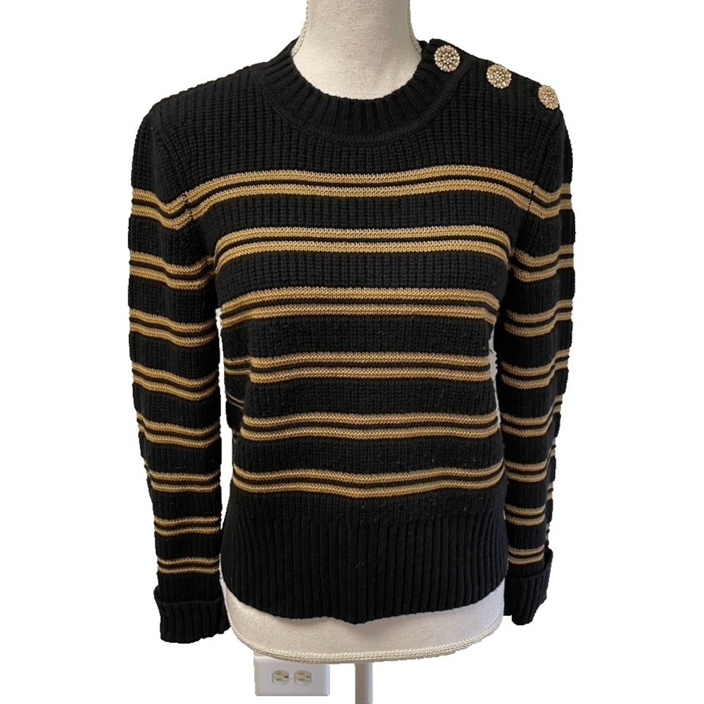 Ba&Sh Lady Pullover Sweater Jumper Womens Small Black Beige Stripe Crew Neck